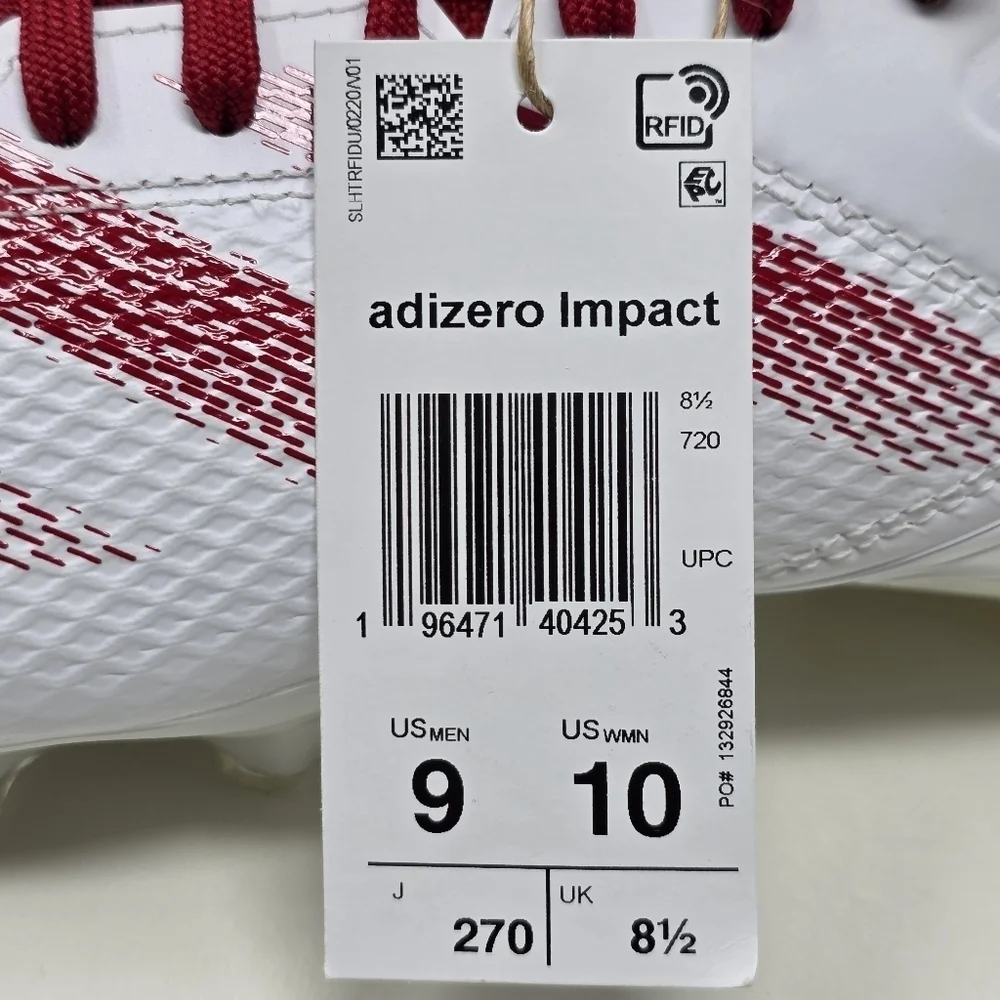 adidas Adizero Impact Football Cleats Mens Size 9 White Red Shoes IF2477 New